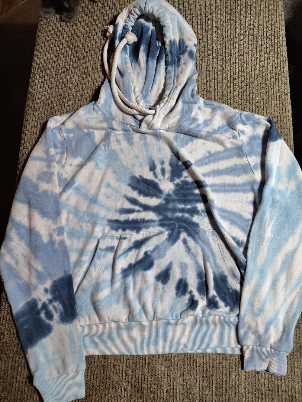 90 Degree By Reflex Cropped Blue Tie-Dye Hoodie Sweatshirt Sz Large